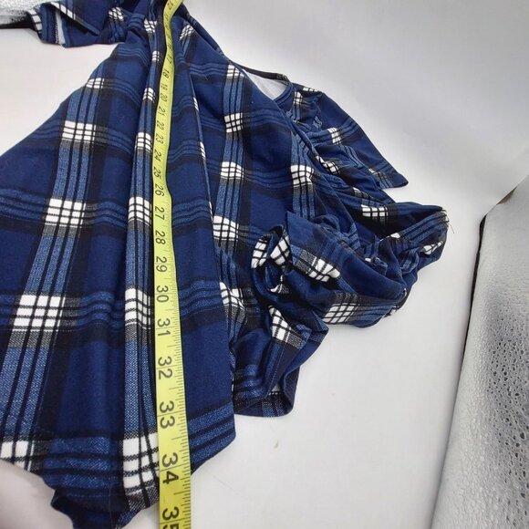 Zennilo Dress Size Small Blue Multicolor Plaid Short Sleeve Tunic With Pockets - Picture 4 of 9